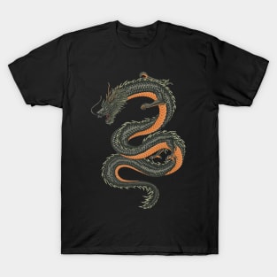 Aggressive japanese fantasy dragon vector illustration T-Shirt